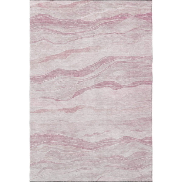 HomeRoots 9' X 12' Pink And Ivory Striped Washable Area Rug - Durable, Stain Resistant, UV Protected for Modern Spaces 692516