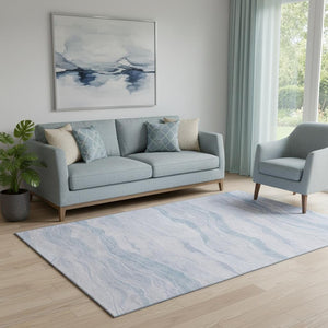 HomeRoots 5' X 8' Sky Blue & Ivory Striped Washable Area Rug - UV Resistant, Durable & Easy to Clean for Any Space 692519