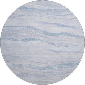 HomeRoots 8' X 8' Sky Blue Striped Round Rug with UV Protection - Washable, Stain-Resistant & Durable Design 692520