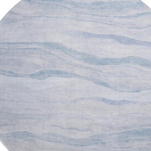 HomeRoots 8' X 8' Sky Blue Striped Round Rug with UV Protection - Washable, Stain-Resistant & Durable Design 692520