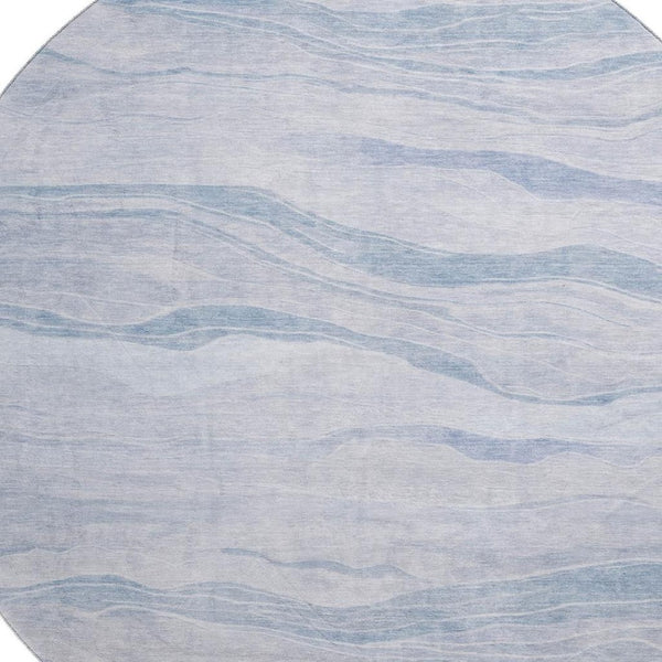 HomeRoots 8' X 8' Sky Blue Striped Round Rug with UV Protection - Washable, Stain-Resistant & Durable Design 692520
