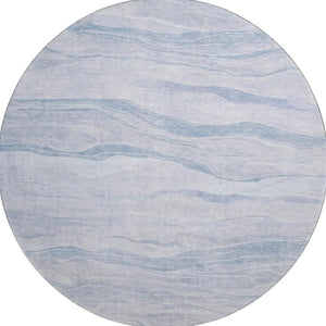 HomeRoots 8' X 8' Sky Blue Striped Round Rug with UV Protection - Washable, Stain-Resistant & Durable Design 692520