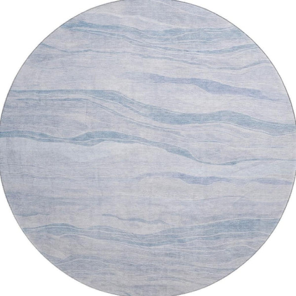 HomeRoots 8' X 8' Sky Blue Striped Round Rug with UV Protection - Washable, Stain-Resistant & Durable Design 692520