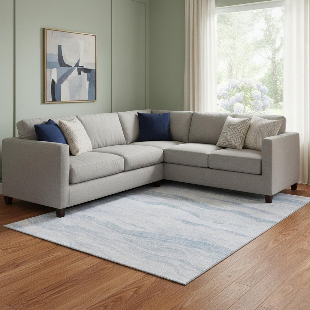 HomeRoots 8' Sky Blue and Ivory Striped Washable Area Rug with UV Protection for Stylish, Easy-Care Spaces 692521