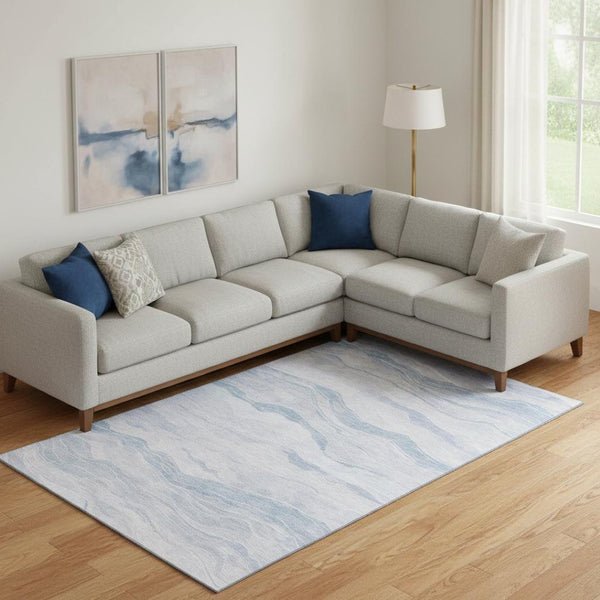 HomeRoots 9' X 12' Coastal-Inspired Sky Blue & Ivory Striped Washable Area Rug with UV Protection & Durability 692522