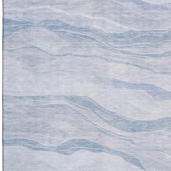 HomeRoots 9' X 12' Coastal-Inspired Sky Blue & Ivory Striped Washable Area Rug with UV Protection & Durability 692522