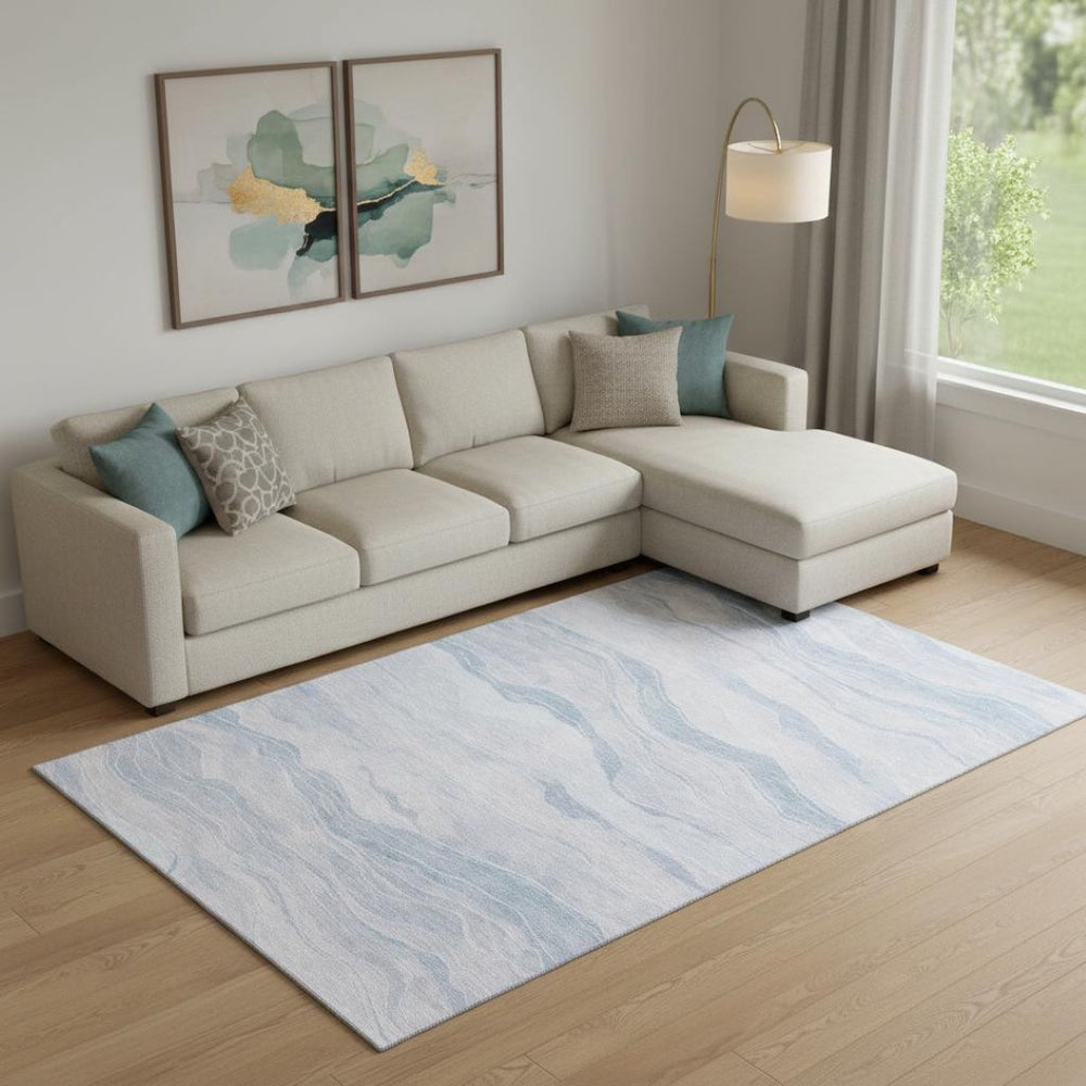 HomeRoots 10' Sky Blue & Ivory Striped Washable Area Rug with UV Protection - Durable, Stylish, Easy Care! 692523