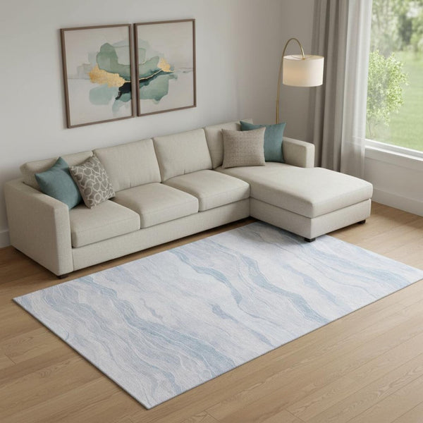 HomeRoots 10' Sky Blue & Ivory Striped Washable Area Rug with UV Protection - Durable, Stylish, Easy Care! 692523