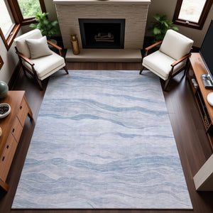 HomeRoots 10' Sky Blue & Ivory Striped Washable Area Rug with UV Protection - Durable, Stylish, Easy Care! 692523