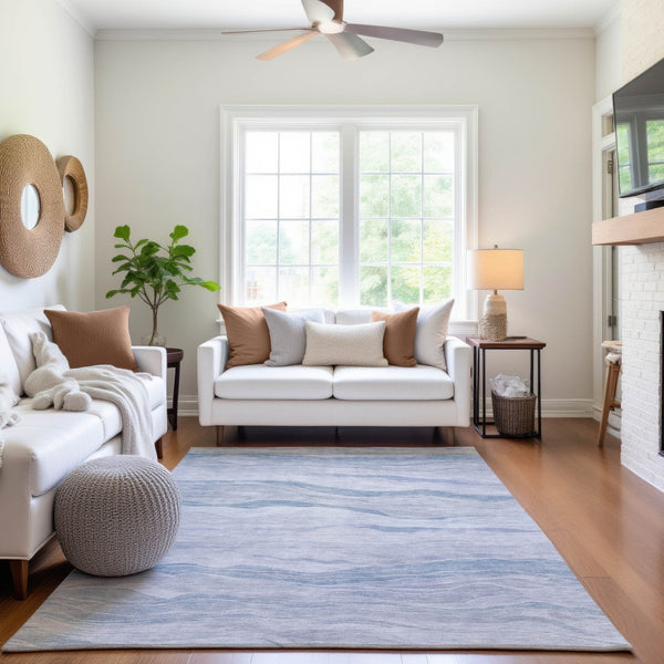 HomeRoots 10' Sky Blue & Ivory Striped Washable Area Rug with UV Protection - Durable, Stylish, Easy Care! 692523