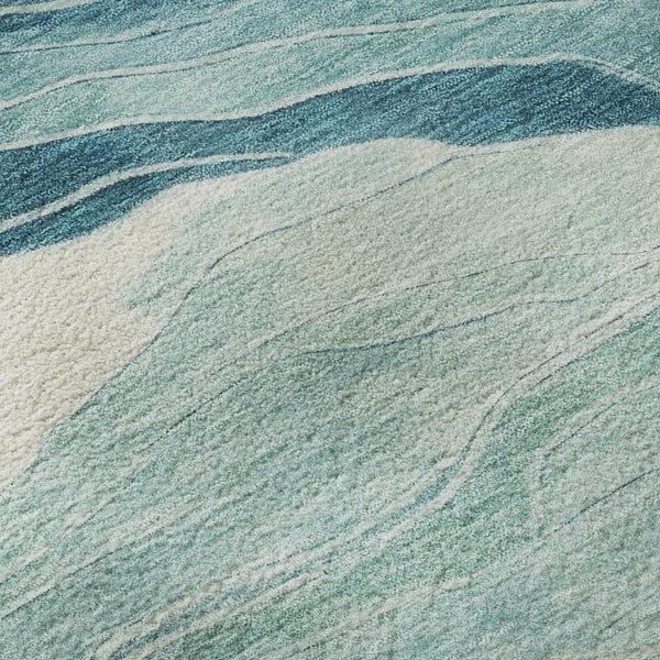 HomeRoots 5' X 8' Stylish Turquoise & Ivory Striped Washable Area Rug with UV Protection for High Traffic Areas 692525