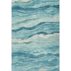 HomeRoots 5' X 8' Stylish Turquoise & Ivory Striped Washable Area Rug with UV Protection for High Traffic Areas 692525