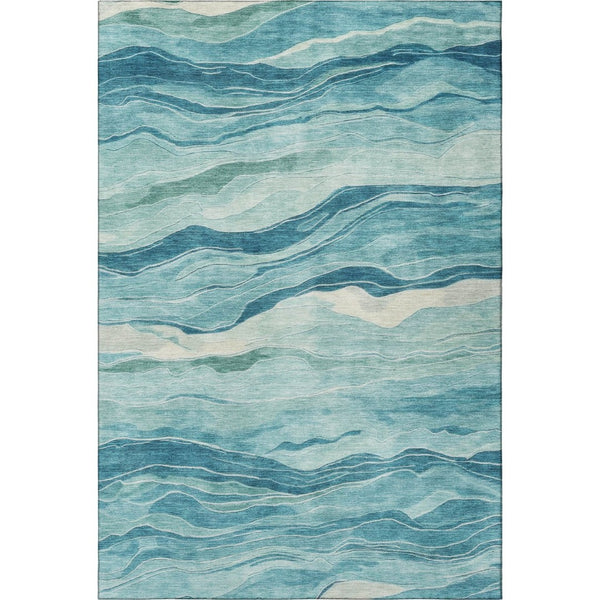 HomeRoots 5' X 8' Stylish Turquoise & Ivory Striped Washable Area Rug with UV Protection for High Traffic Areas 692525