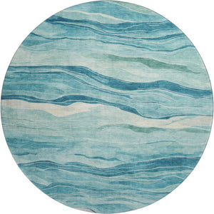 HomeRoots 8' X 8' Coastal-Inspired Turquoise and Ivory Striped Washable Rug with UV Protection for Homes 692526