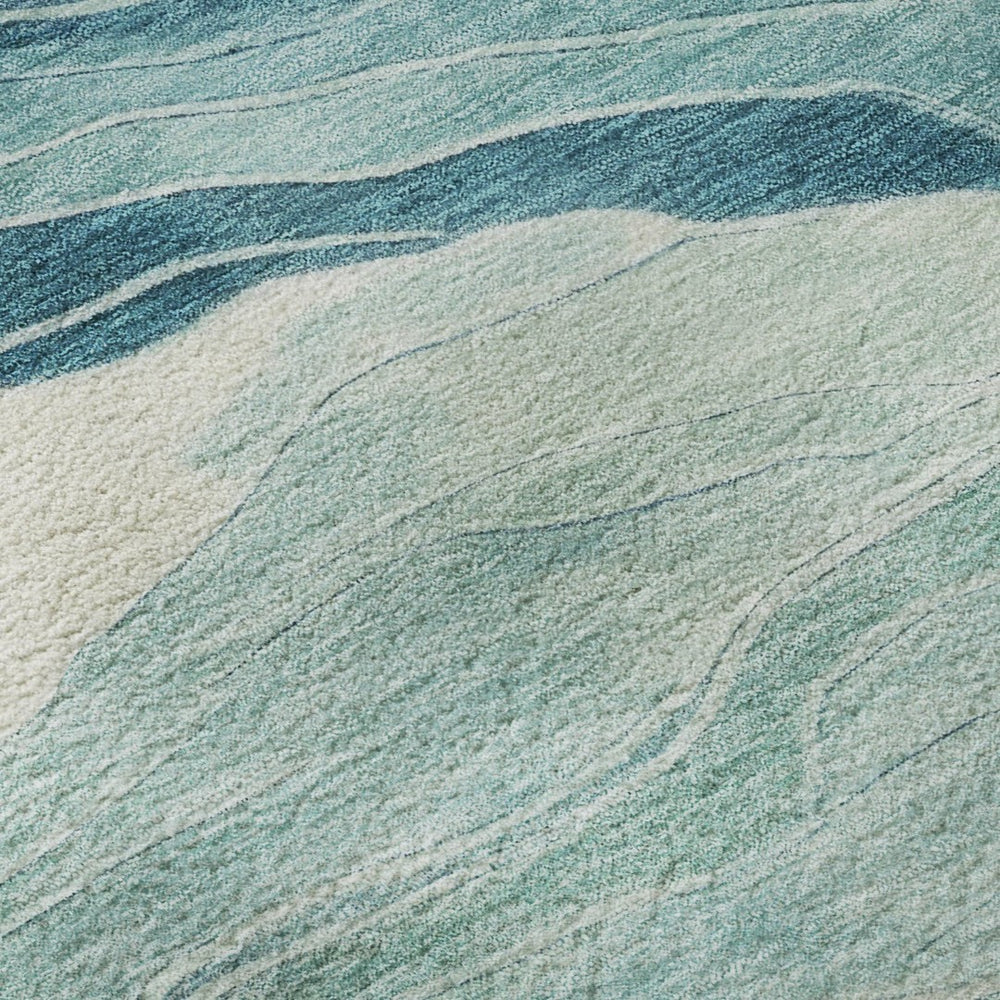 HomeRoots 8' X 8' Coastal-Inspired Turquoise and Ivory Striped Washable Rug with UV Protection for Homes 692526