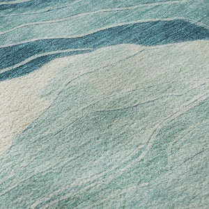 HomeRoots 8' X 8' Coastal-Inspired Turquoise and Ivory Striped Washable Rug with UV Protection for Homes 692526