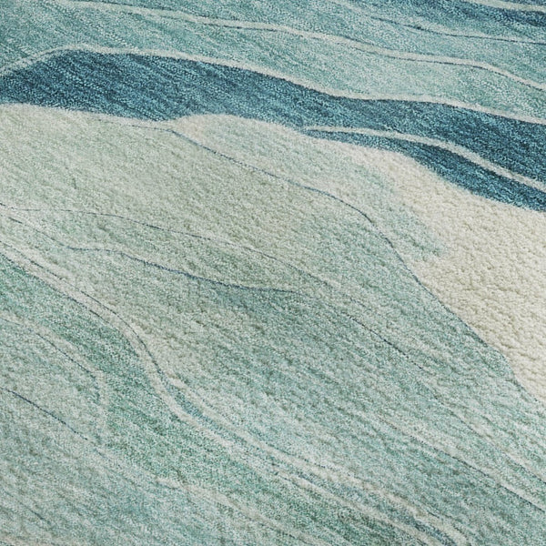 HomeRoots 8' X 8' Coastal-Inspired Turquoise and Ivory Striped Washable Rug with UV Protection for Homes 692526