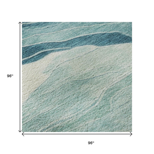 HomeRoots 8' X 8' Coastal-Inspired Turquoise and Ivory Striped Washable Rug with UV Protection for Homes 692526