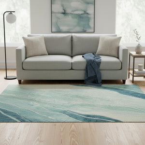 HomeRoots 8' X 8' Coastal-Inspired Turquoise and Ivory Striped Washable Rug with UV Protection for Homes 692526