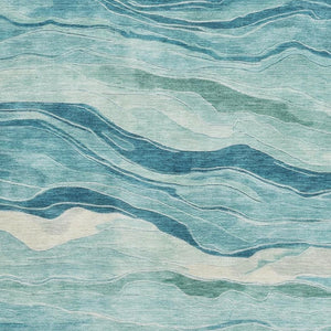 HomeRoots 8' Coastal-Inspired Turquoise & Ivory Striped Area Rug - Durable, Washable, UV-Protected & Non-Slip 692527