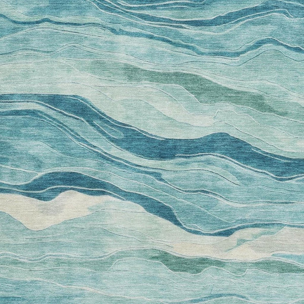 HomeRoots 8' Coastal-Inspired Turquoise & Ivory Striped Area Rug - Durable, Washable, UV-Protected & Non-Slip 692527