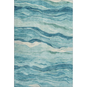HomeRoots 9' X 12' Stylish Turquoise & Ivory Striped Area Rug - Washable, UV Protected, Stain Resistant Design 692528