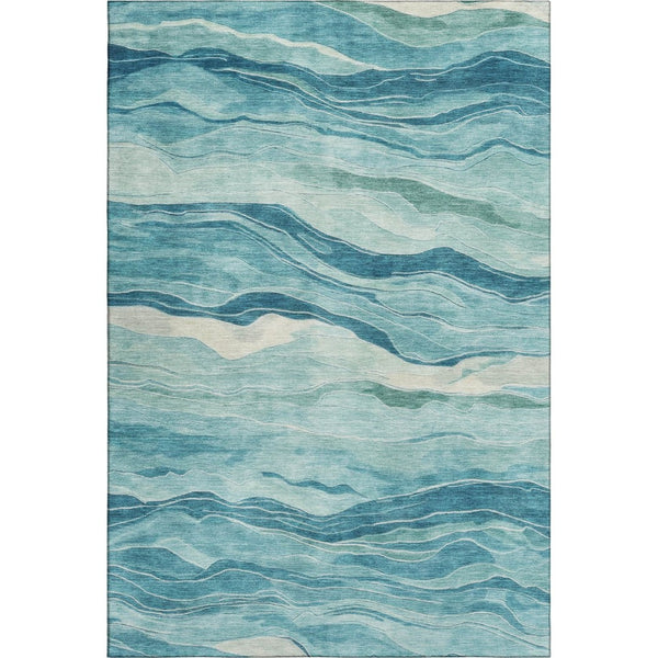 HomeRoots 9' X 12' Stylish Turquoise & Ivory Striped Area Rug - Washable, UV Protected, Stain Resistant Design 692528