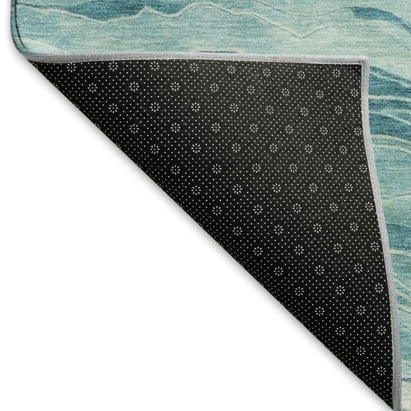 HomeRoots 9' X 12' Stylish Turquoise & Ivory Striped Area Rug - Washable, UV Protected, Stain Resistant Design 692528