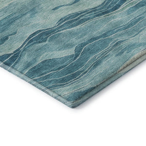 HomeRoots 9' X 12' Stylish Turquoise & Ivory Striped Area Rug - Washable, UV Protected, Stain Resistant Design 692528
