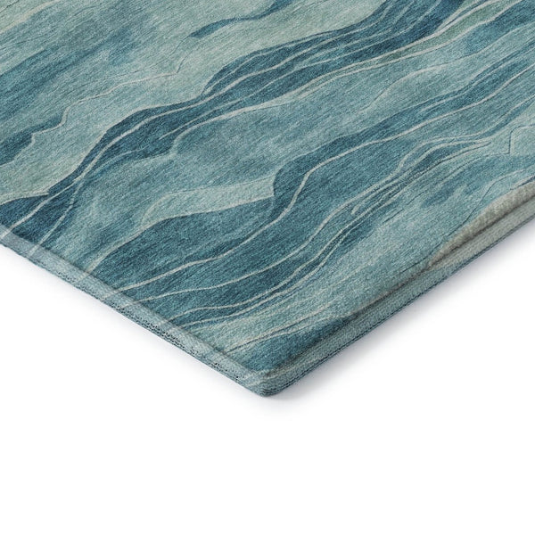 HomeRoots 9' X 12' Stylish Turquoise & Ivory Striped Area Rug - Washable, UV Protected, Stain Resistant Design 692528