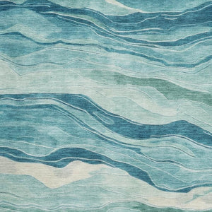 HomeRoots 9' X 12' Stylish Turquoise & Ivory Striped Area Rug - Washable, UV Protected, Stain Resistant Design 692528