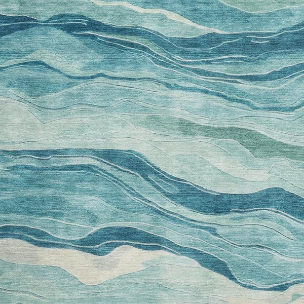 HomeRoots 10' X 14' Turquoise & Ivory Striped Area Rug - Washable, UV-Protected, Perfect for Family Spaces! 692529