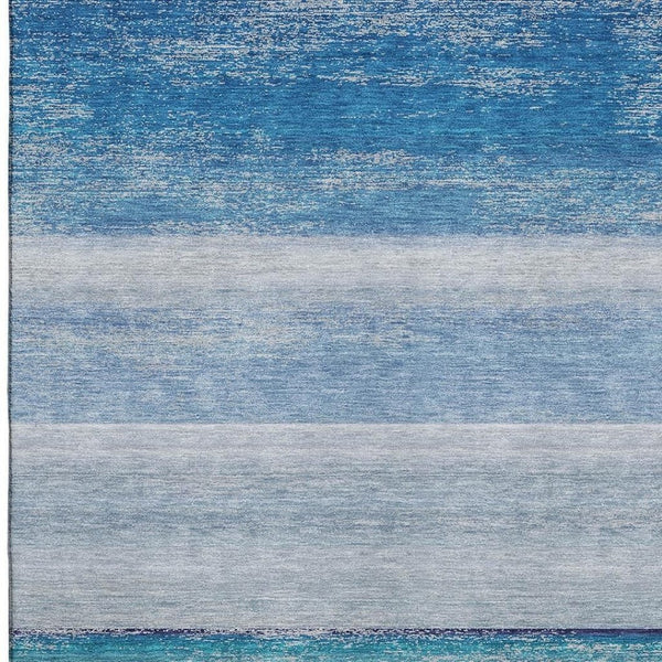 HomeRoots 5' X 8' Coastal-Inspired Striped Area Rug in Sky Blue, Beige & Ivory - Washable, UV Protected, Stylish! 692531
