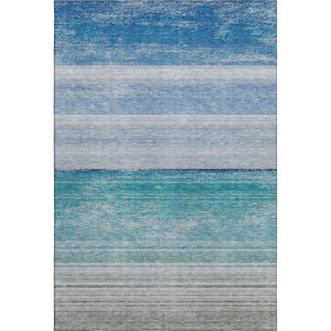 HomeRoots 8' Sky Blue Beige Ivory Striped Washable Area Rug - UV Protected, Soft, Durable, Ideal for Homes! 692533