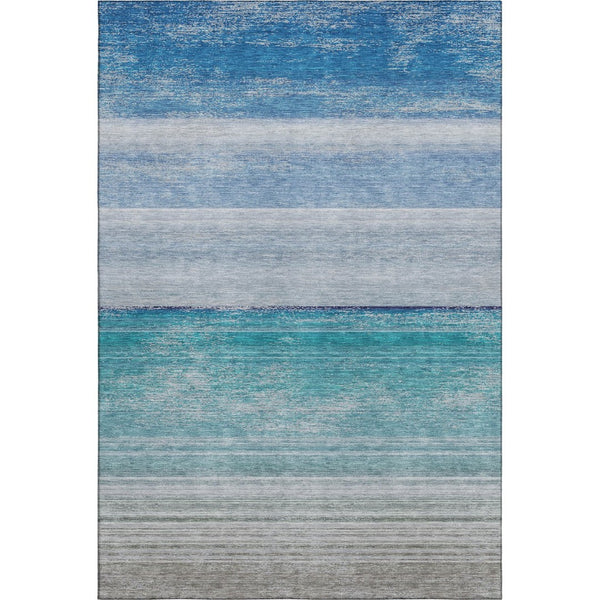 HomeRoots 8' Sky Blue Beige Ivory Striped Washable Area Rug - UV Protected, Soft, Durable, Ideal for Homes! 692533