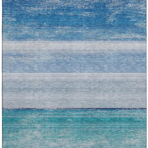 HomeRoots 8' Sky Blue Beige Ivory Striped Washable Area Rug - UV Protected, Soft, Durable, Ideal for Homes! 692533