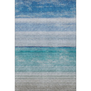 HomeRoots 8' Sky Blue Beige Ivory Striped Washable Area Rug - UV Protected, Soft, Durable, Ideal for Homes! 692533