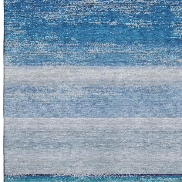 HomeRoots 10' Sky Blue Striped Washable Area Rug - Durable, UV-Protected, Family-Friendly Design for Any Room 692535