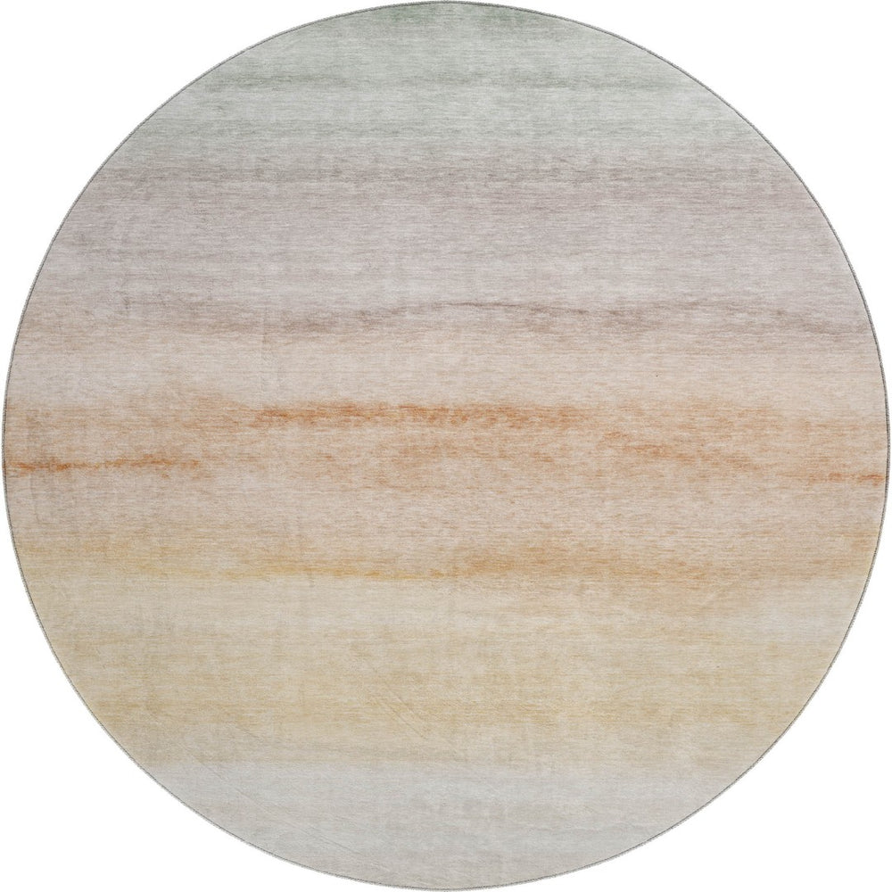 HomeRoots 8' X 8' Stylish Coral, Ivory & Gray Striped Washable Round Rug with UV Protection for Indoor & Outdoor Use 692538
