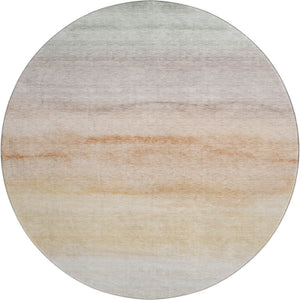 HomeRoots 8' X 8' Stylish Coral, Ivory & Gray Striped Washable Round Rug with UV Protection for Indoor & Outdoor Use 692538