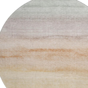 HomeRoots 8' X 8' Stylish Coral, Ivory & Gray Striped Washable Round Rug with UV Protection for Indoor & Outdoor Use 692538