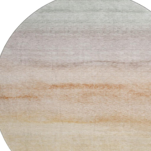 HomeRoots 8' X 8' Stylish Coral, Ivory & Gray Striped Washable Round Rug with UV Protection for Indoor & Outdoor Use 692538
