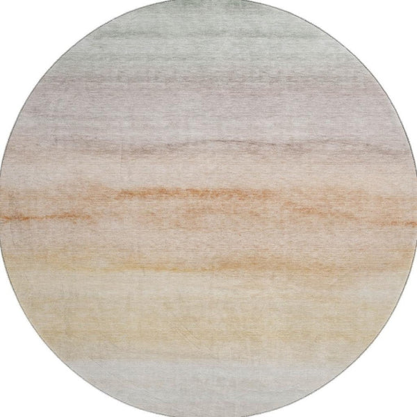 HomeRoots 8' X 8' Stylish Coral, Ivory & Gray Striped Washable Round Rug with UV Protection for Indoor & Outdoor Use 692538