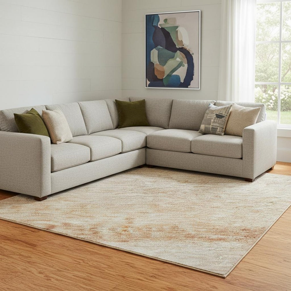 HomeRoots 8' Coral Ivory and Gray Striped Area Rug - Washable, UV Protected, Durable for High-Traffic Spaces 692539