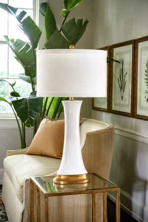 Chelsea House Hopper White Porcelain Lamp With Antique Gold Leaf Base — Tall Sculptural Table Lamp, 33.5" H 69254