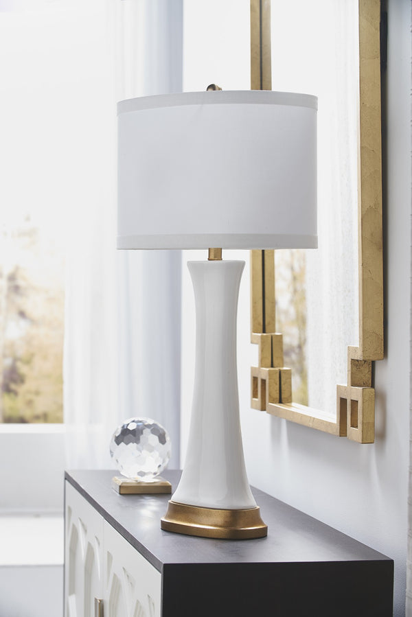 Chelsea House Hopper White Porcelain Lamp With Antique Gold Leaf Base — Tall Sculptural Table Lamp, 33.5" H 69254