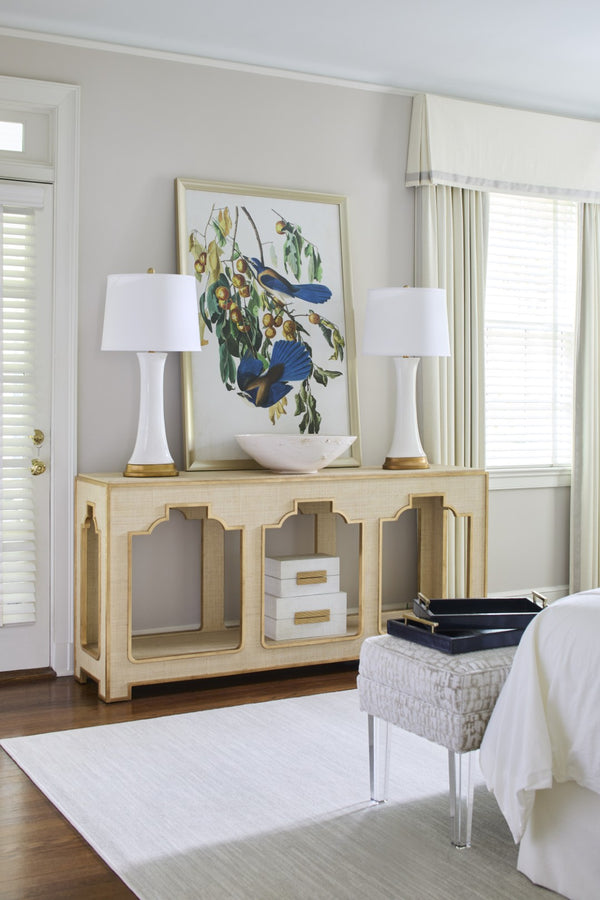 Chelsea House Hopper White Porcelain Lamp With Antique Gold Leaf Base — Tall Sculptural Table Lamp, 33.5" H 69254