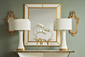 Chelsea House Hopper White Porcelain Lamp With Antique Gold Leaf Base — Tall Sculptural Table Lamp, 33.5" H 69254