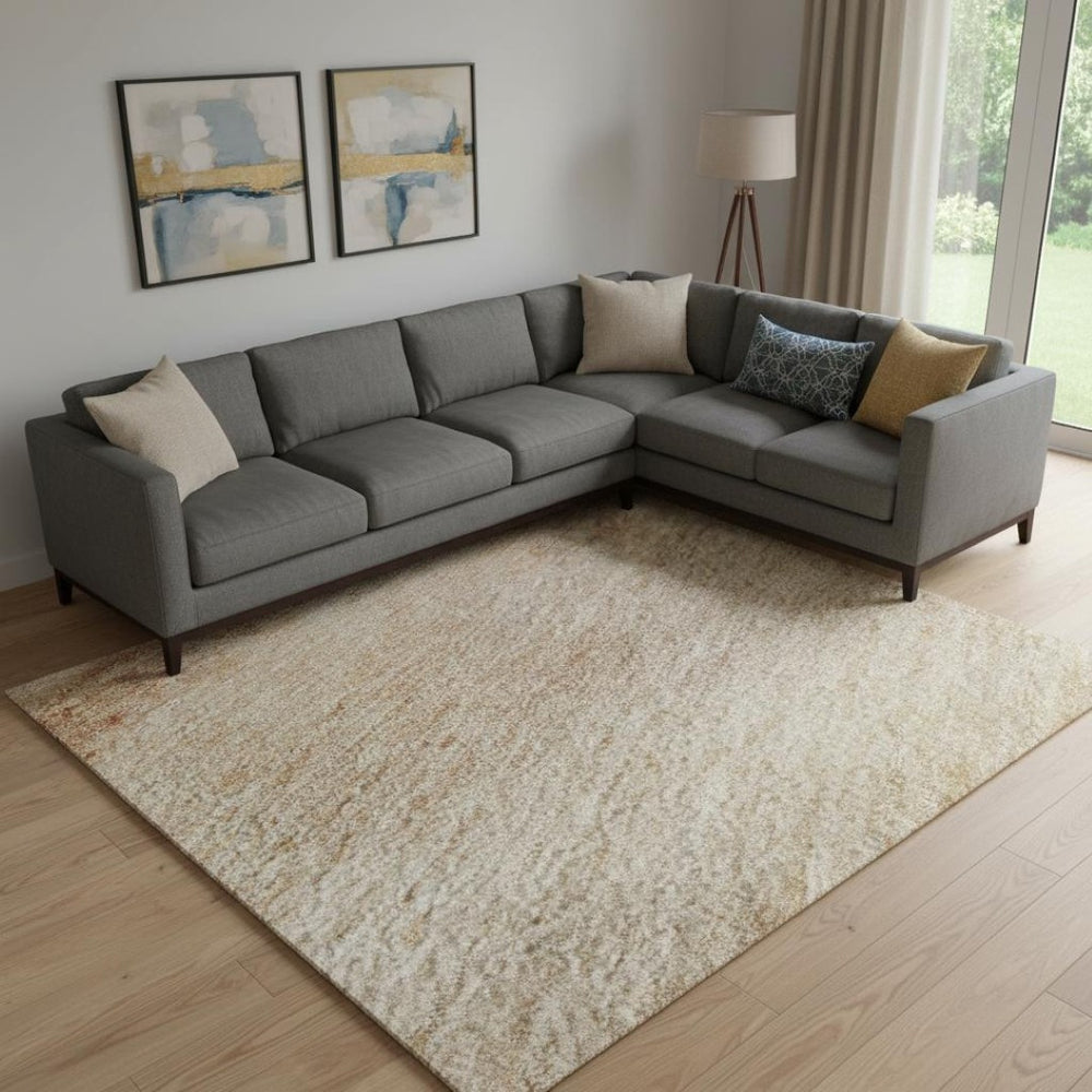 HomeRoots 9' X 12' Coral, Ivory & Gray Striped Washable Area Rug with UV Protection for Homes & Playrooms 692540