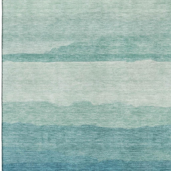 HomeRoots 5' X 8' Turquoise and Ivory Striped Area Rug - Washable, UV-Protected, Durable & Stylish for Any Room 692543